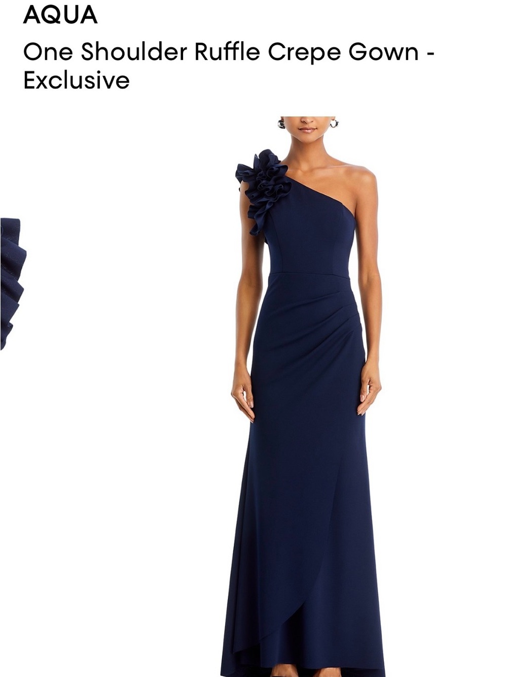 Aqua Navy One-Shoulder Ruffle Gown